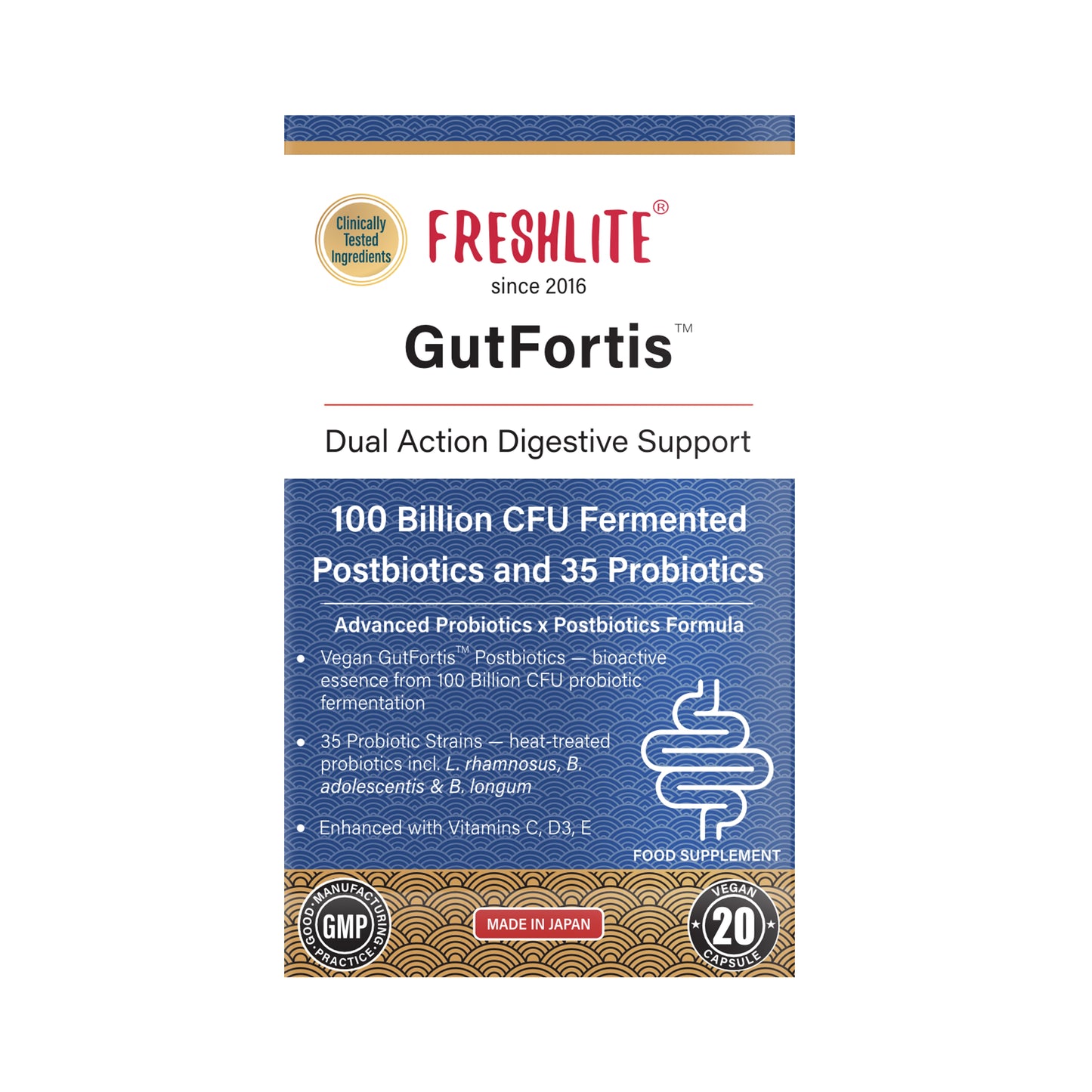 GutFortis™ | 100 Billion CFU Fermented Postbiotics & 35 Probiotics