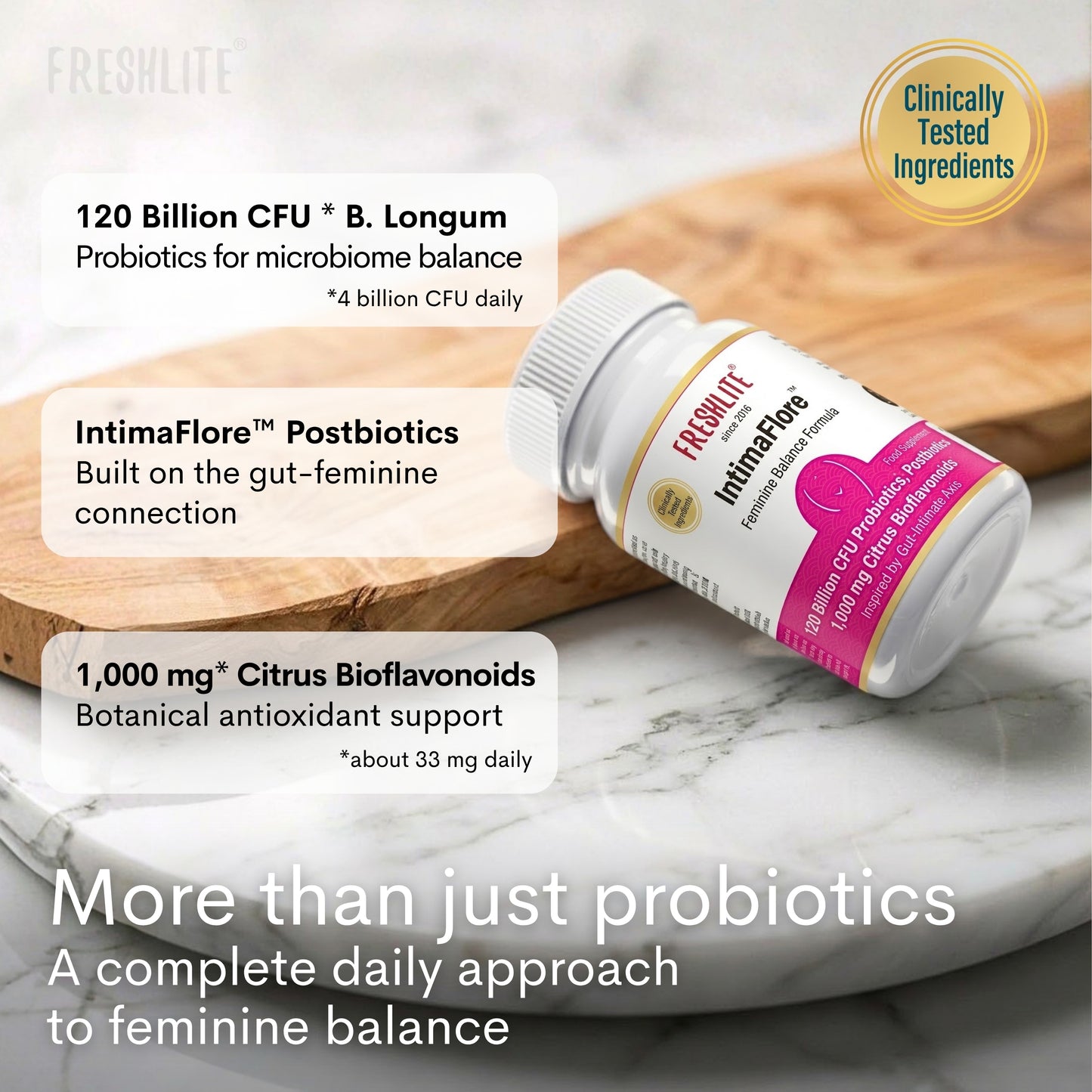 IntimaFlore™ | 120 Billion CFU Probiotics, Postbiotics & 1000 mg Citrus Bioflavonoids